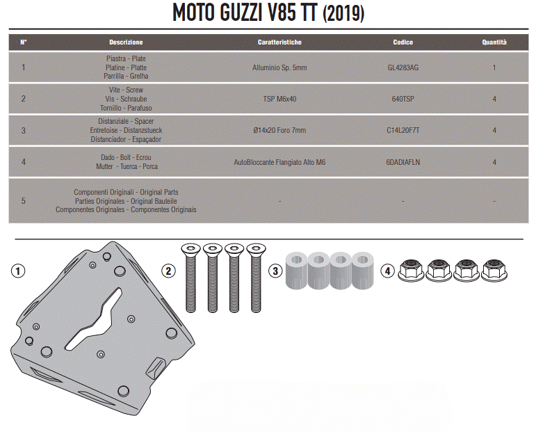 SUPPORT TOP CASE ALU GIVI MONOKEY V85TT 2019 À 2023 MOTO GUZZI / RGSRA8203