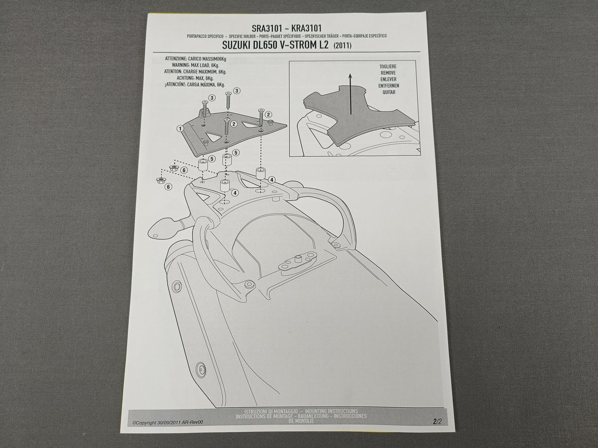 SUPPORT TOP CASE ALU GIVI MONOKEY V-STROM 650 2011 À 2016 SUZUKI / SRA3101