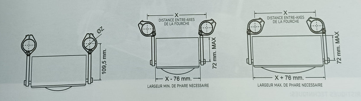 SUPPORTS OPTIQUE DE PHARE UNIVERSELS RÉGLABLES PUIG EN ALU ANODISÉS NOIR AVEC COLLIERS Ø 42-43MM / RP20878N