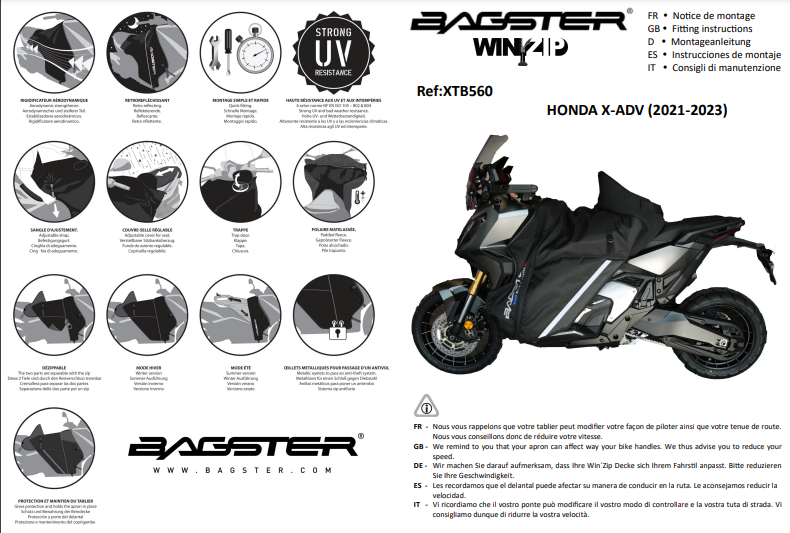 TABLIER BAGSTER WINZIP X-ADV 750 2021 À 2024 HONDA / XTB560