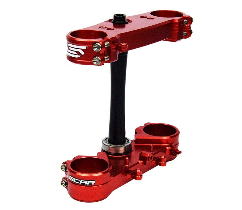 TÉ DE FOURCHE SCAR OFFSET 22MM EN ALUMINIUM ANODISÉ ROUGE HONDA CRF250R 2022 À 2025-CRF250RX ENDURO 2019 À 2025-CRF450R 2021 À 2025-CRF450RX ENDURO 2021 À 2025 / RSS2421