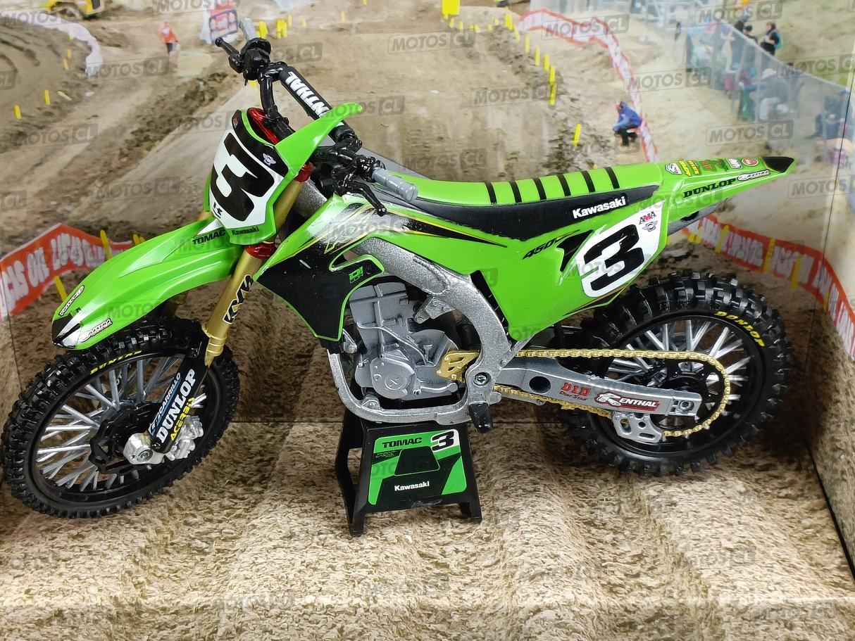 MINIATURE MOTOCROSS  KAWASAKI KXF450 N°3 ELI TOMAC 1/12ÈME / RN085-58113