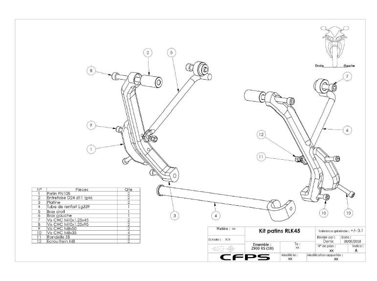 KIT PATINS TOP BLOCK Z900RS 2018 À 2024 KAWASAKI / RLK45