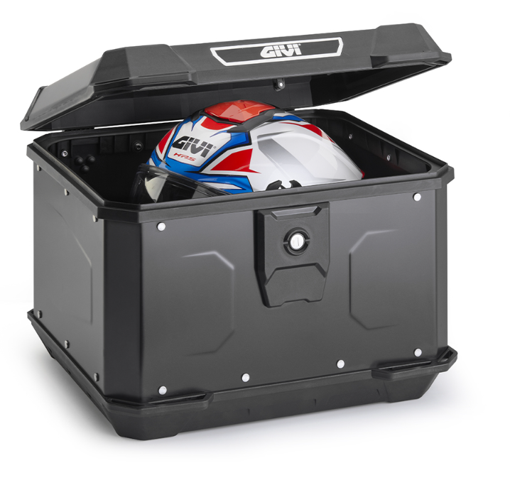 TOP CASE GIVI ALPINA 44 LITRES EN ALUMINIUM PEINT EN NOIR AVEC SYSTÈME DE FERMETURE CRABLOCK ET PLATINE UNIVERSELLE MONOLOCK / RGALP44B